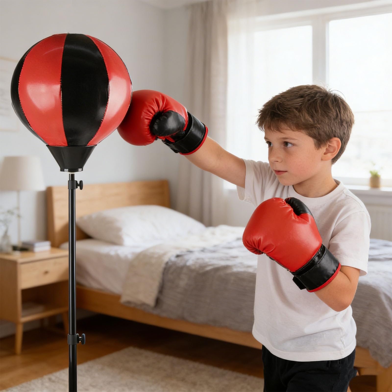 Set di palle da boxe ad altezza variabile con molla di ritorno e base resistente per allenamento fitness a casa per allenamento di coordinazione occhio-mano