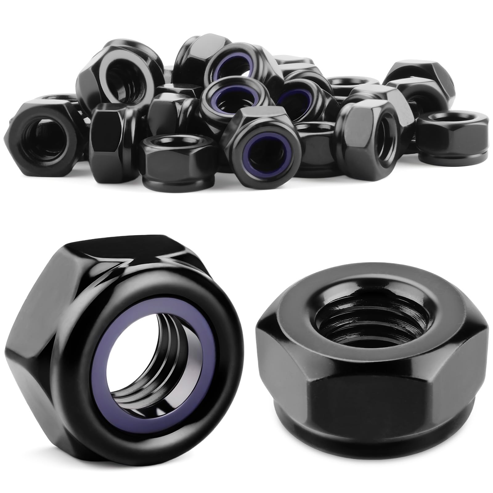mawmuaw M12 Nylock Nuts 30PCS Locking Hex Nuts 12 mm Nylon Insert Lock Nut Black Carbon Steel DIN 985 for Outdoor, Garden, Furniture Assembly, Bicycle, Motorcycle, Solar Panels, Bolts, Screws