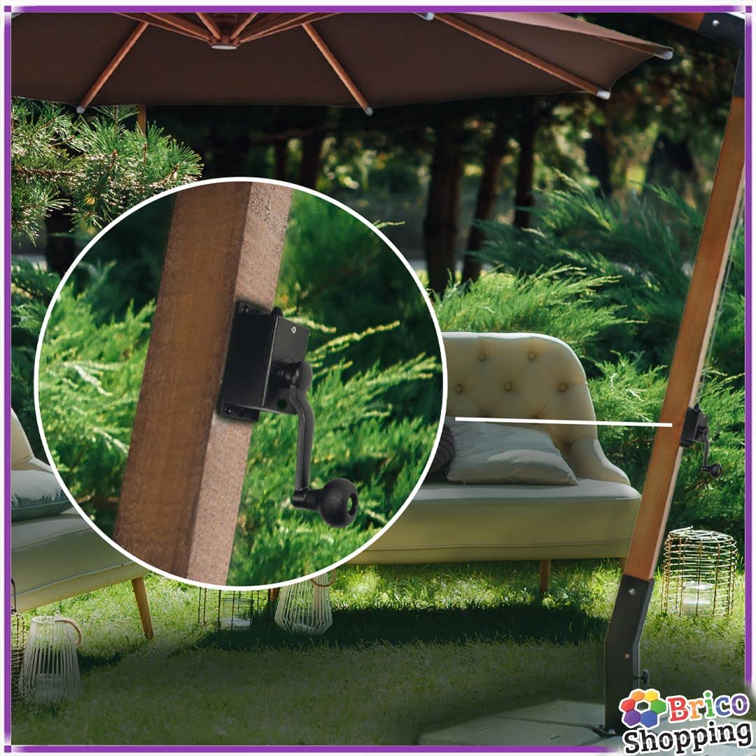 BricoShopping® Cabrestante para sombrilla descentrado de repuesto cabrestante universal con mango para paraguas de jardín de madera o aluminio 3 x 3 3 x 4 cabrestante manual (mediano)
