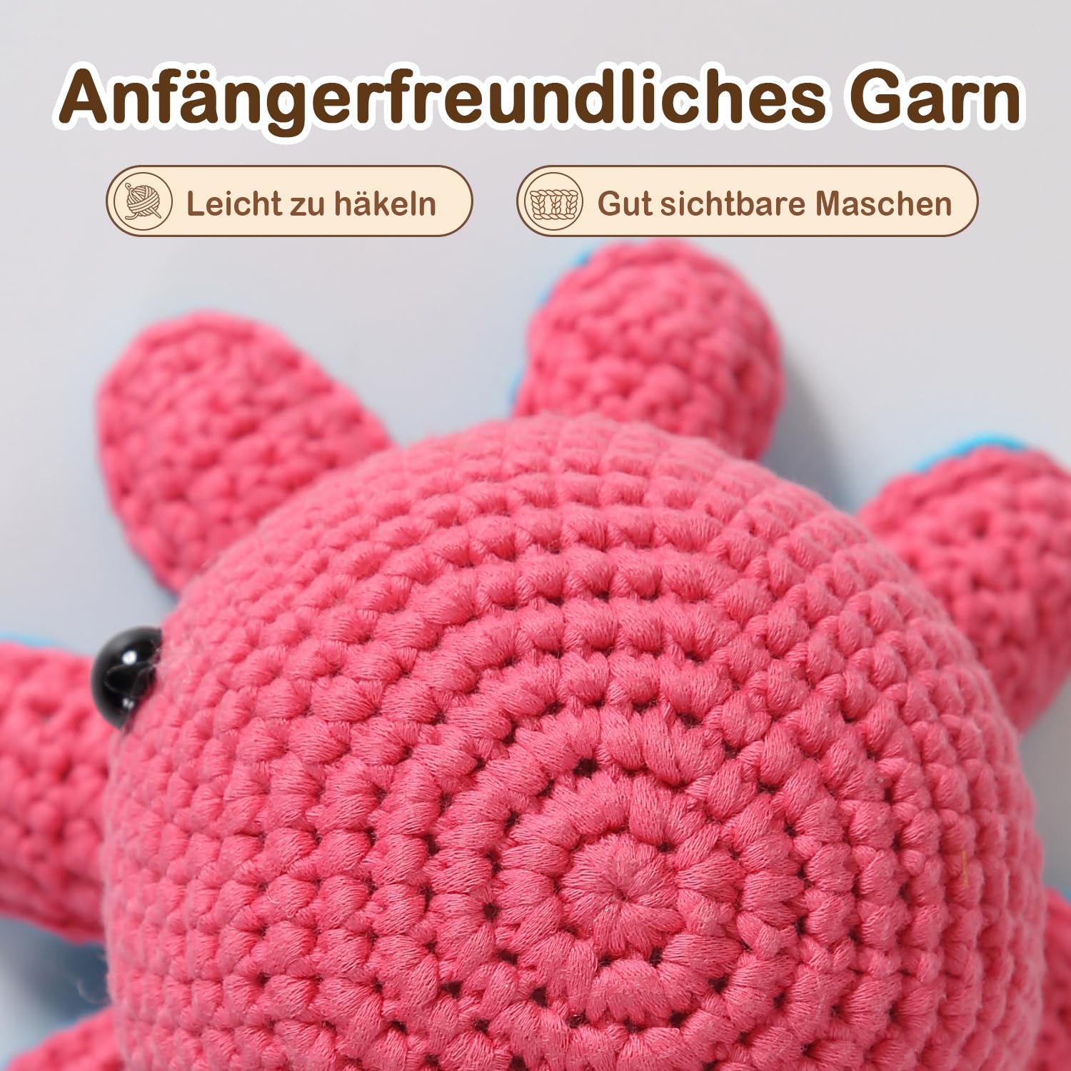 Häkelkit für Anfänger, Häkeltier-Kit mit Schritt-für-Schritt-Video-Tutorials, Easy Garn und 20% Extra-Übungsgarn-Cut-Tintenfisch