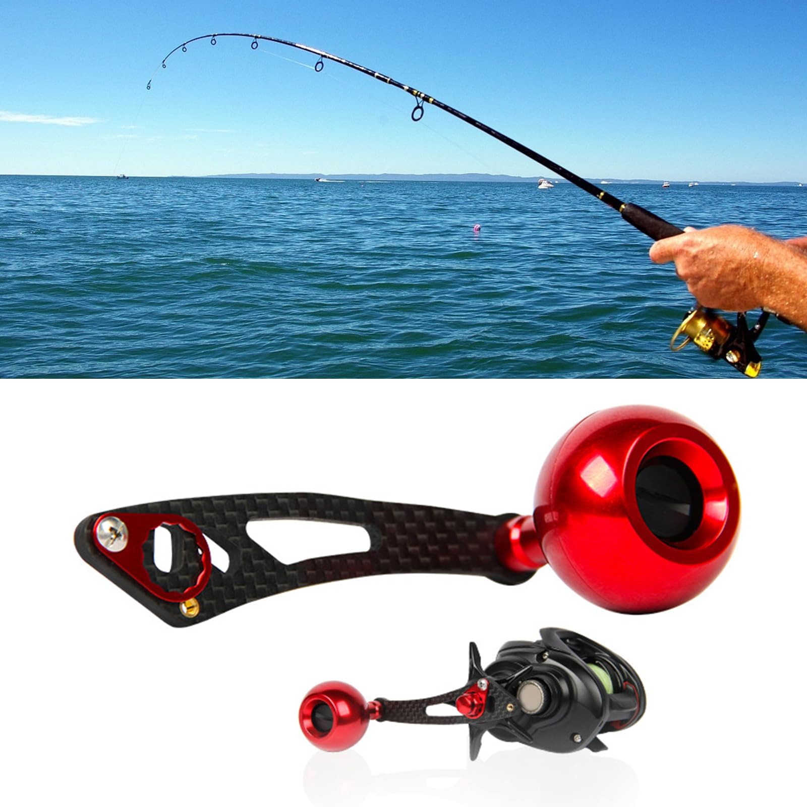 STDEV Fishings Reel Handle Power Handle Baitcasting Metal Knob Jigging Grip Attachments Replacement Part Set for Fishing Reel, Red