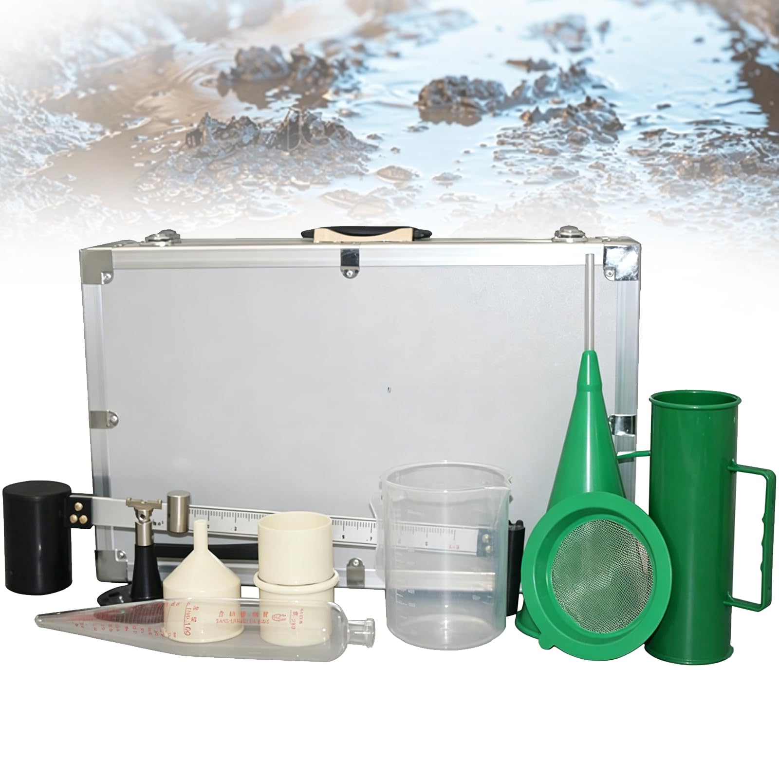 VILA SMO Portable Mud Viscometer Kit, Slurry Tester, 3-piece Kit Hydrometer, Sand Content, Viscometer, With Aluminum Box, For Laboratory Analysis And Sand Content Testing