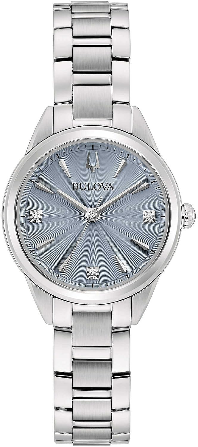 Bulova Sutton Lady Petite Womens Watch Grey Background 96P255 316L Steel with Diamonds Bracelet