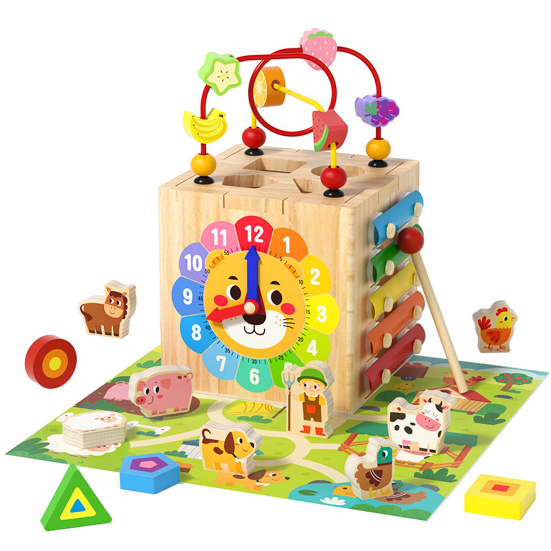 Cubo di attività in Legno Giocattoli 1 Set 6 in 1 Cubo di attività Multifunzionale per Bambini Giocattoli educativi e sensoriali per Bambini per Le Vacanze di Compleanno
