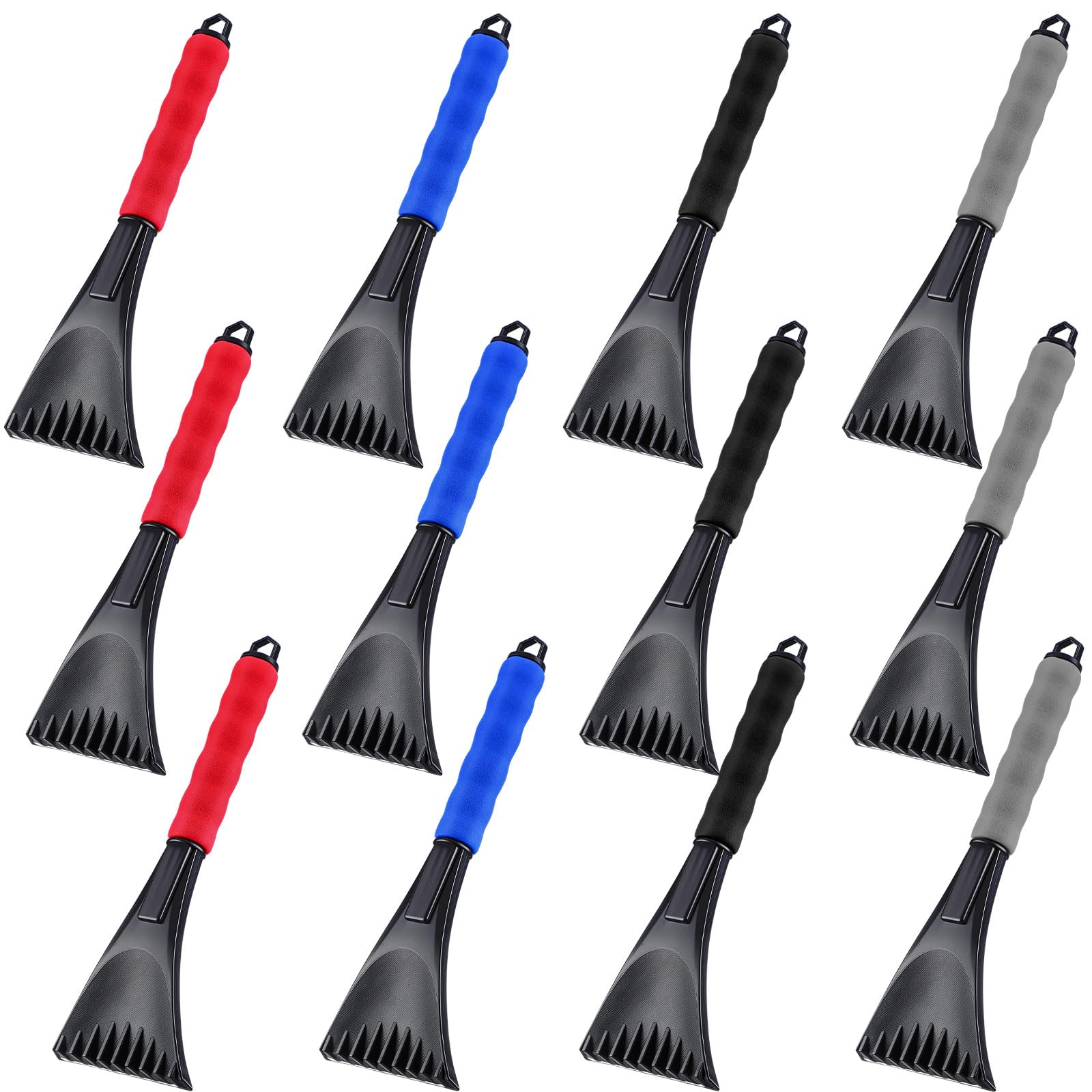 Frienda 4 Pieces Ice Scraper for Car Windshield Plastic Snow Frost Ice Removal Tool with Foam Handle for Cars Trucks Window (Black, Red, Blue, Gray)