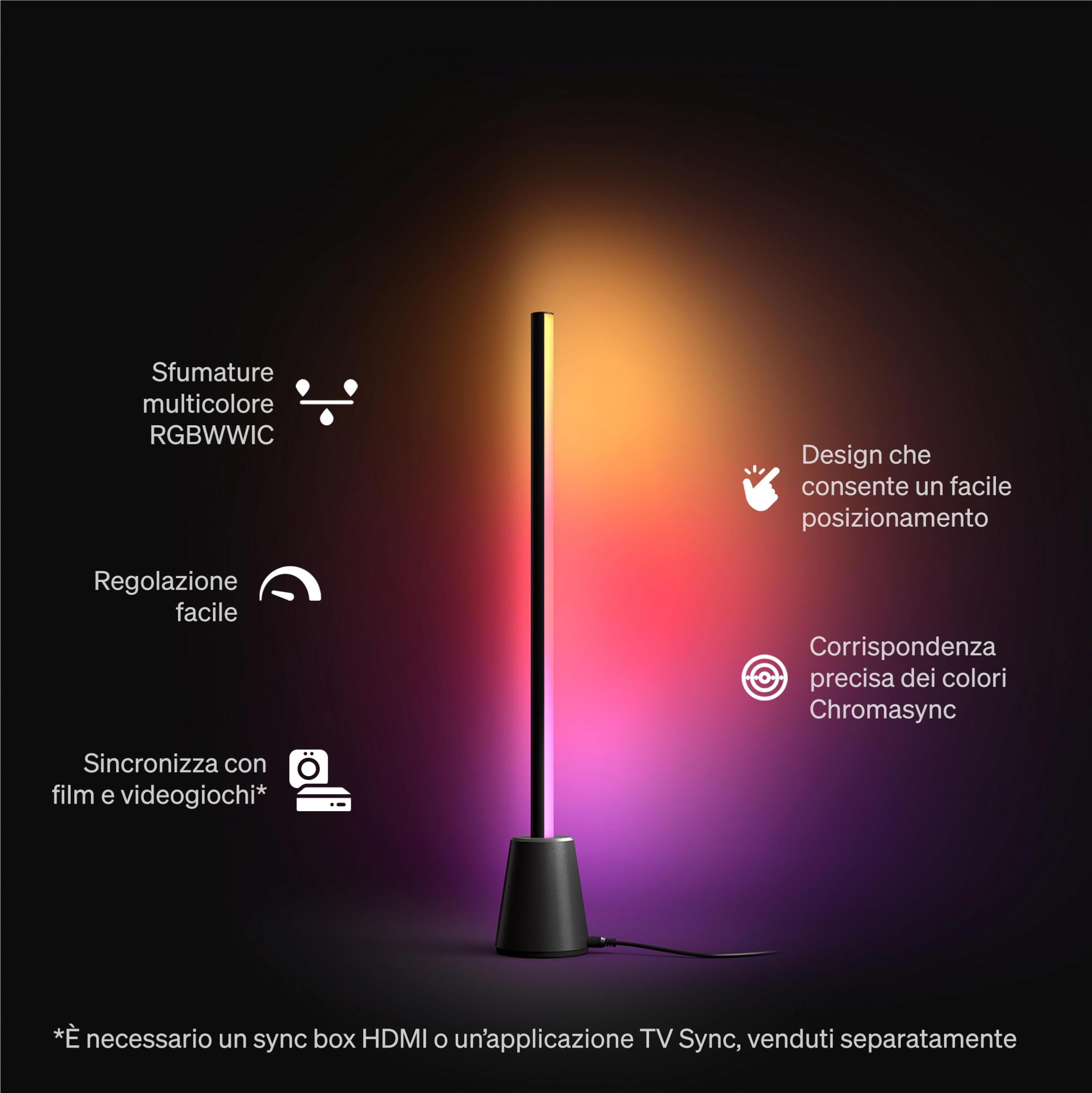 Philips Hue Play, Lampada da tavolo smart LED, 60 cm | Multicolor, RGBWWIC, Barra LED di design, Smart Home, Sincronizzazione TV con Hue Bridge & Sync Box, Compatibile con Alexa