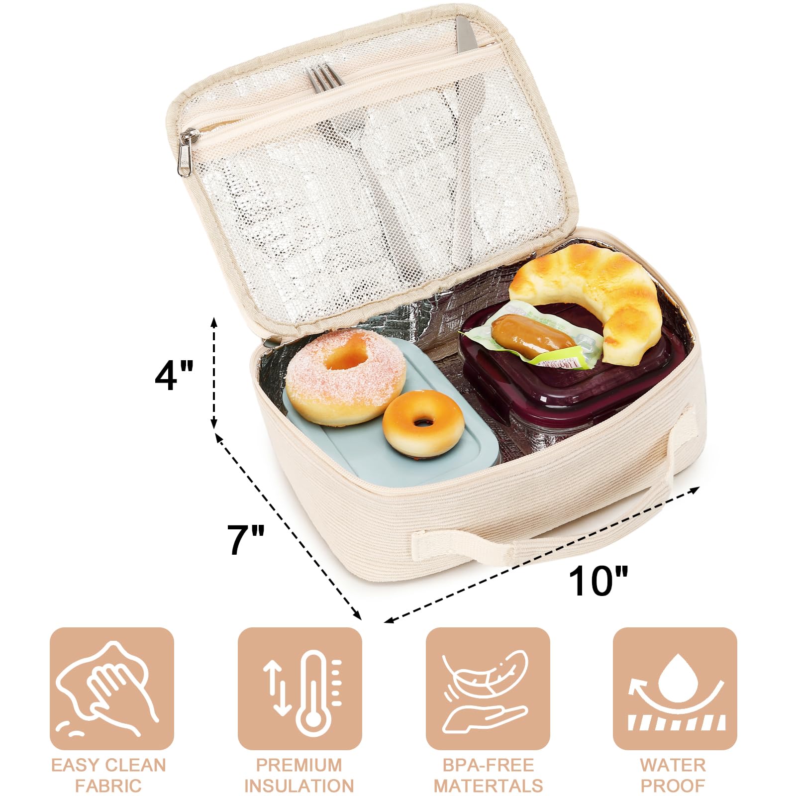 LEDAOU Children's Lunch Bag Boys Girls 5L Lunch Bag Insulated Bag with Zip Thermal Bag Lunch Bag Cool Bag for School Hiking Work (Corduroy Beige) - Image 4