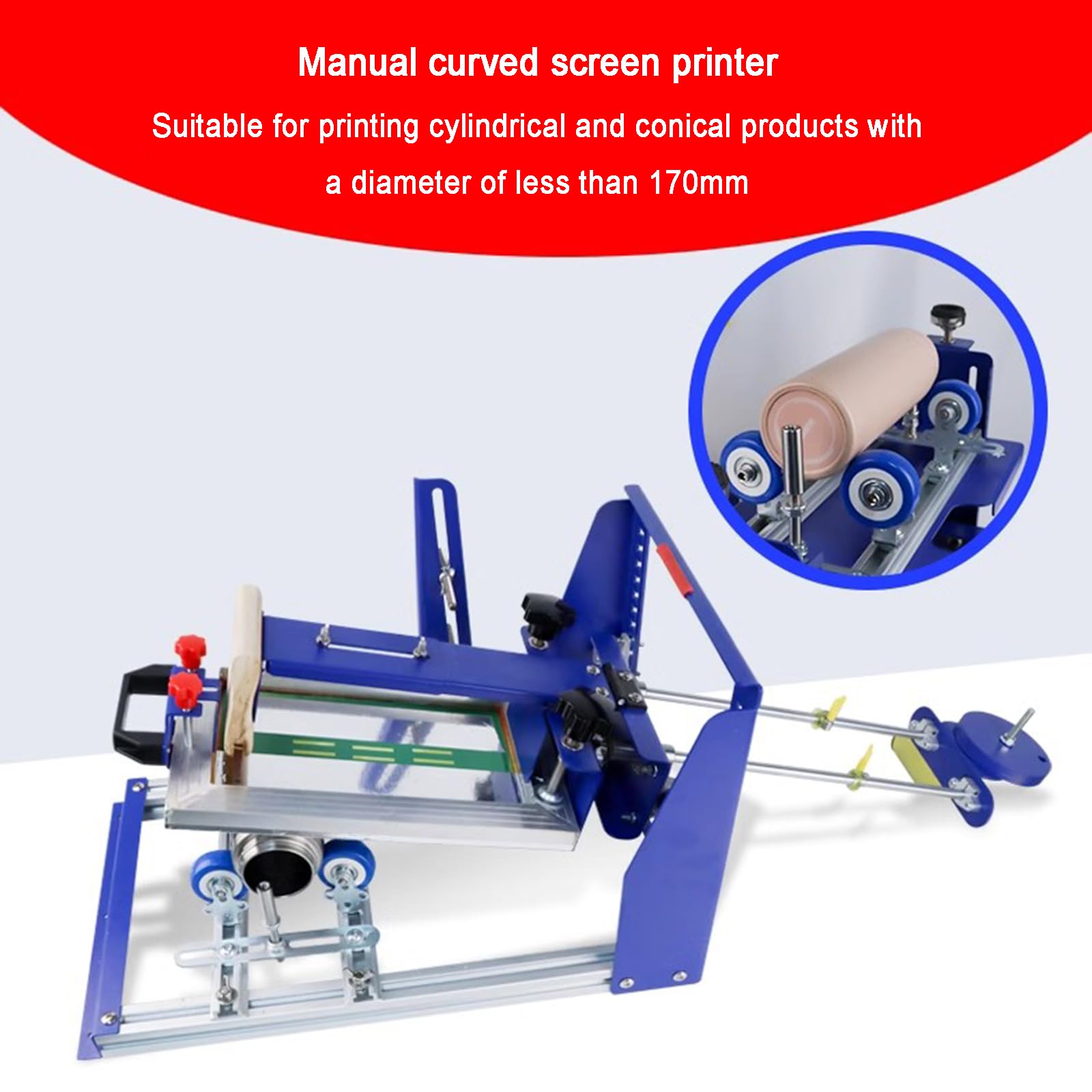 Máquina de serigrafía Curva, Prensa Manual de Cilindros, Altura Ajustable, para Productos cilíndricos y cónicos con un diámetro de Menos de 170 mm