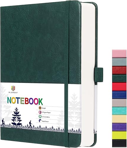 BLUMOST Cuaderno de papel cuadriculado con 280 páginas, cuaderno de papel cuadriculado A5, diario de cuero cuadriculado grueso de 3.53 ozm para