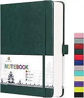 Graph Paper Notebook with 280 Pages,A5 Grid Paper Notebook/Journal,100gsm Thick Graph Leather Journal for Math Science Students,5.75'' × 8.38''-Dark Green