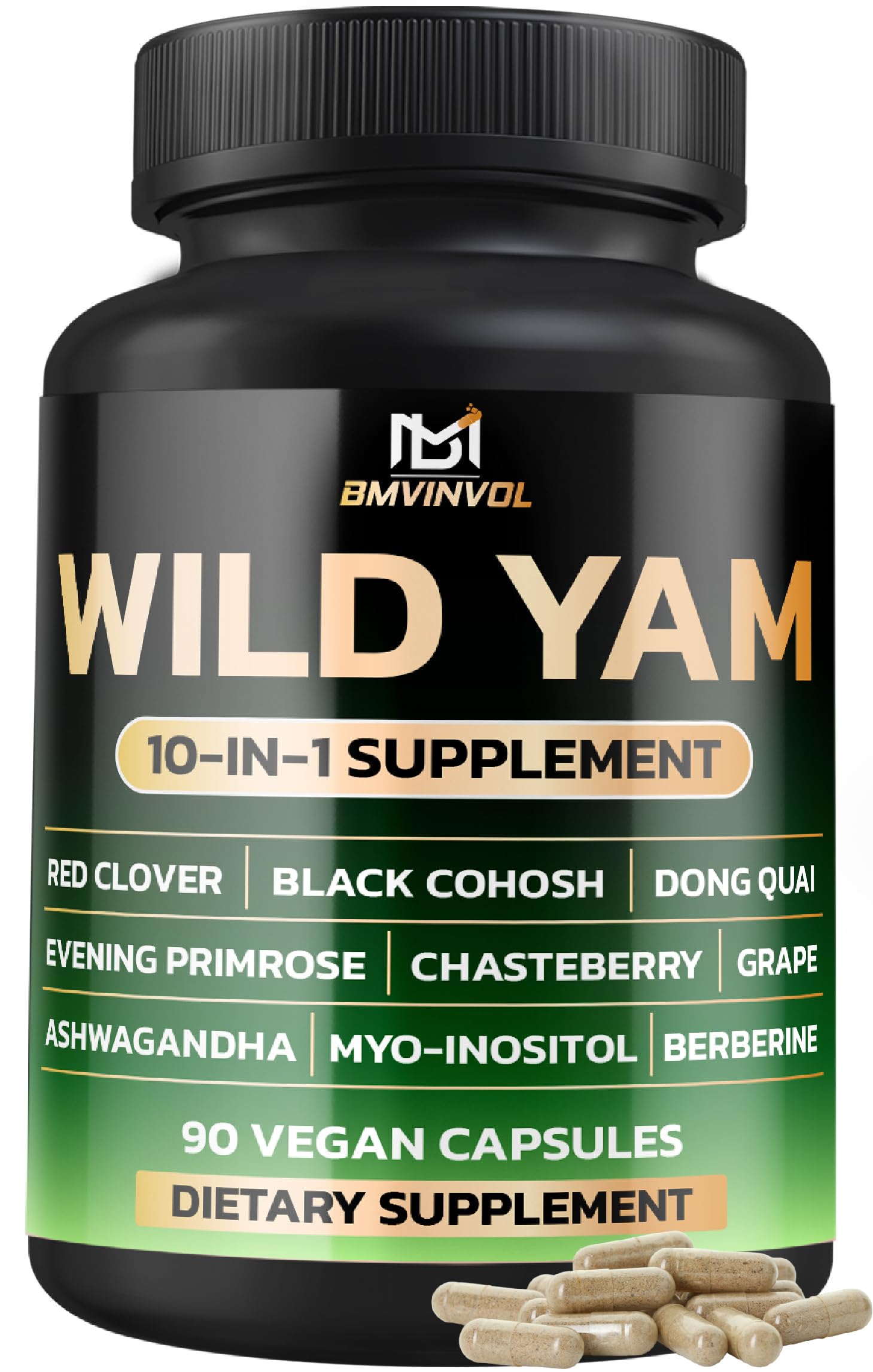 BMVINVOL Wild Yam Supplement | Red Clover, Black Cohosh, Evening Primrose, Berberine, Myo-Inositol - [ 90 Capsules]