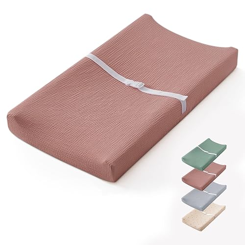 Blissful Diary Cambiador de muselina para bebé con espuma de forro impermeable, almohadilla para cambiador de pañales con funda para aparadores