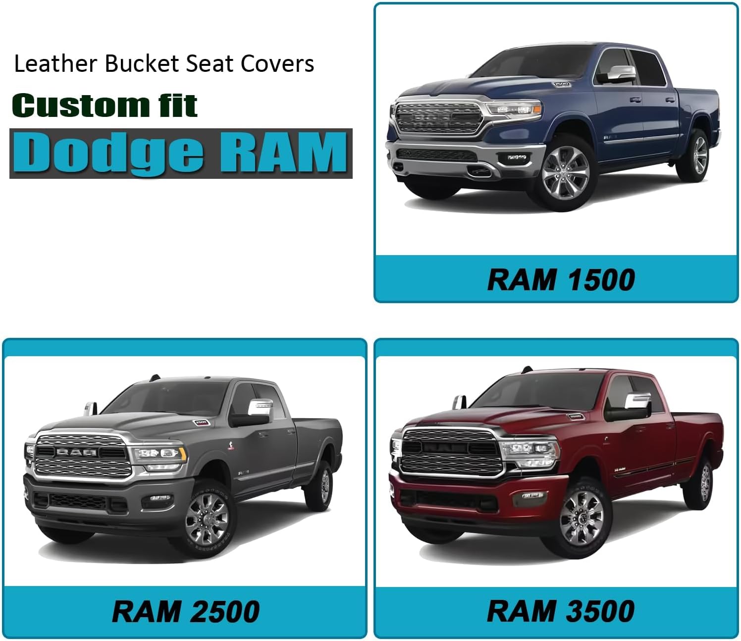 GIANT PANDA 2-Pack Front Car Seat Covers Custom Fit Dodge Ram 1500 2500 3500 Trucks Seat Protectors Faux Leather(Grey/Gray)