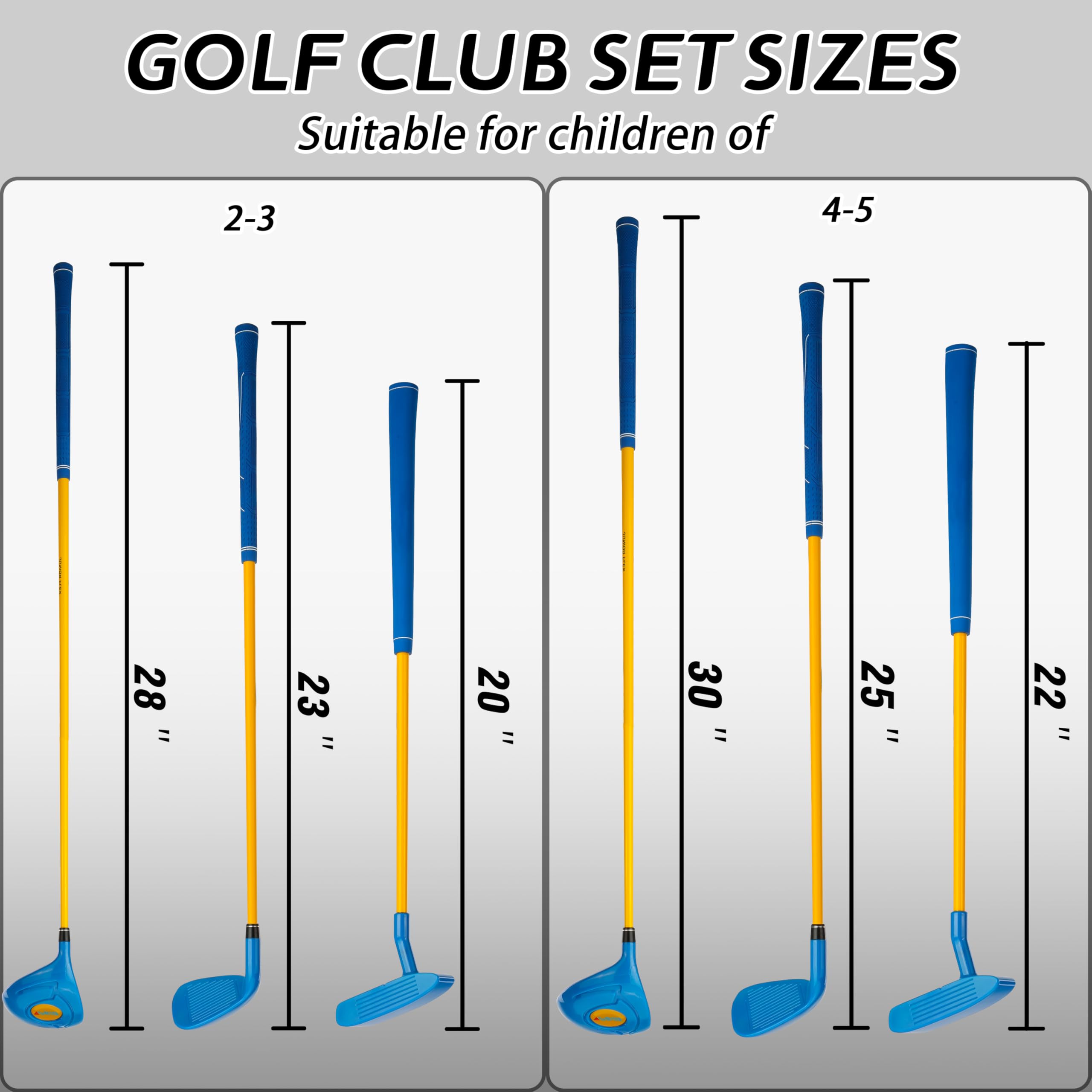 PGM Set di mazze da golf per bambini, può colpire palle vere, include legno, ferro e mazze da putter, ideale per ragazzi e ragazze, set di istruzioni per l'allenamento