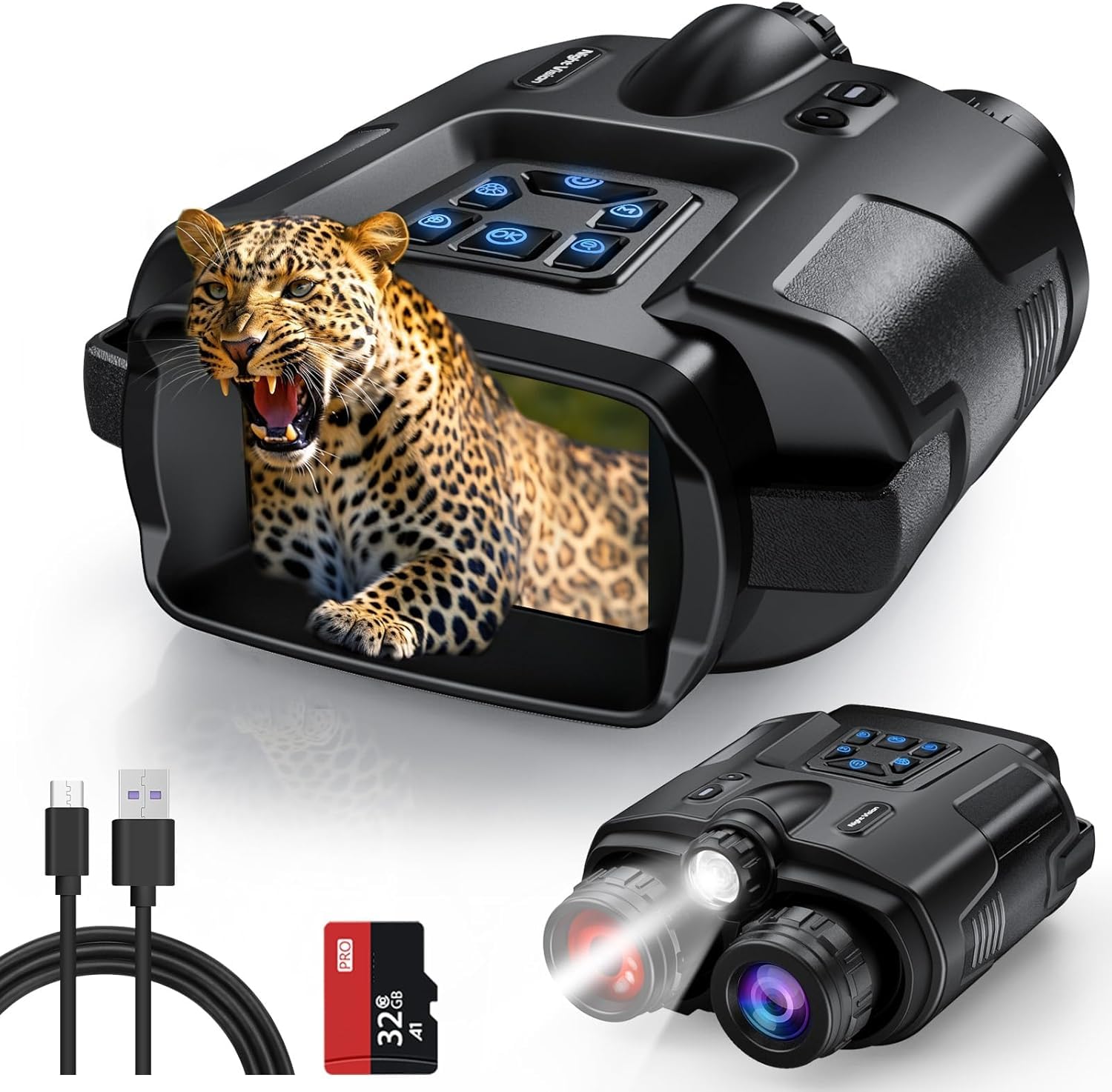 Jumelles Vision Nocturne,4K Vision Nocturne Infrarouge de 600M et 5000mAh Rechargeable, 8X Zoom Numérique, Lunette Vision Nocturne de pour Chasse Camping Exploration avec Carte TF 32G