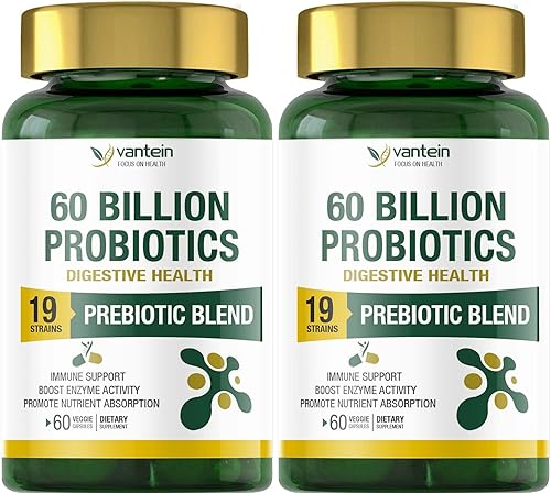 vantein Probióticos, paquete de 2, mezcla prebiótica de 60 mil millones de UFC, 19 cepas, mantiene el sistema digestivo saludable, probióticos de