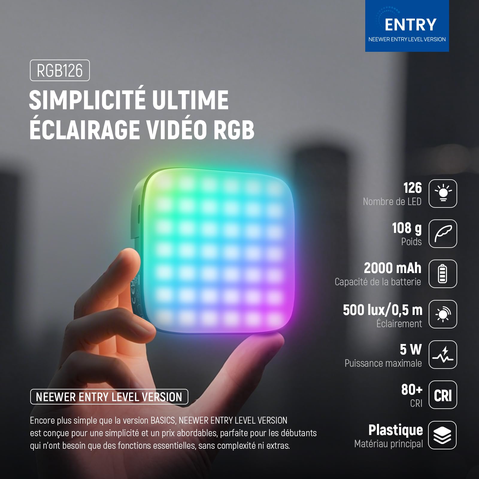 Image secondaire de NEEWER Mini Lampe RGB126 avec 126 LED pour Photographie et Vidéographie