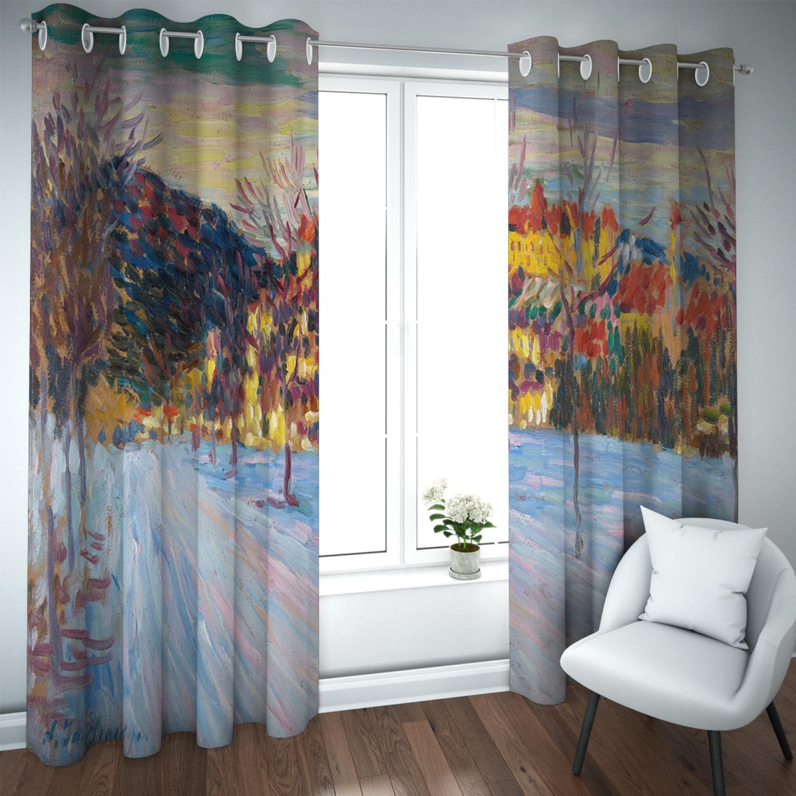 Rideaux occultants 2 panneaux H180xB140 pour chambre motif peinture à l'huile rétro