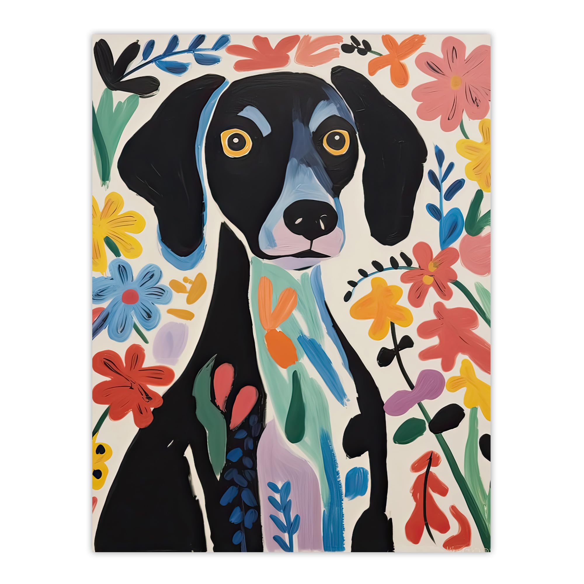 Artery8 Springtime Sensory Overload Bright Dog Oil Painting Henri Matisse Style Floral Pet Portrait Large Wall Art Poster Print Thick Paper 18X24 Inch