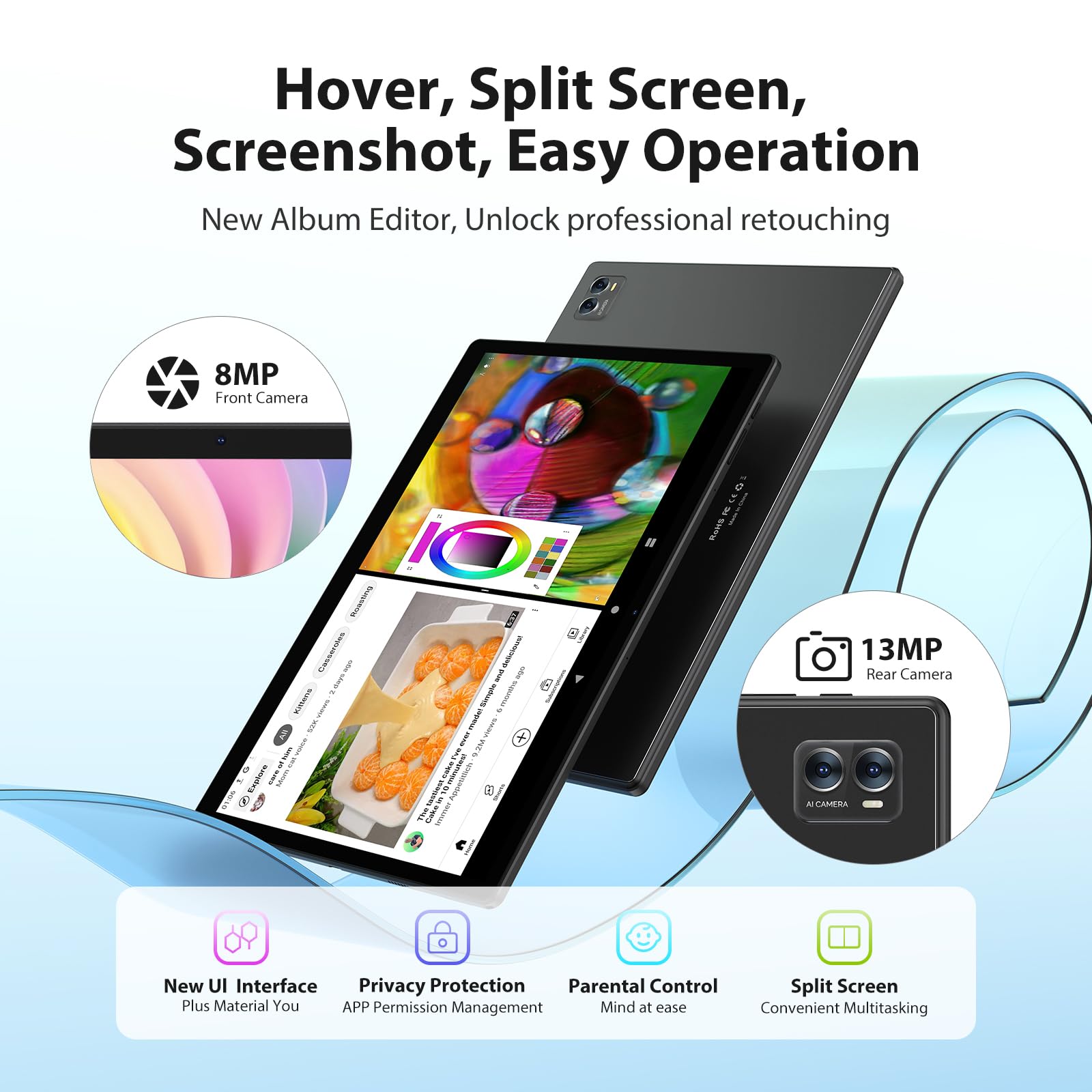 FASTWD Tablet 14 Pollici tablet Android 14,tablet PC 36GB RAM+256GB ROM,11580mAh,Tablet con 4G LTE e 5G WiFi,2000 * 1200 incell FHD+,Widevine L3,13MP+8MP,GPS/BT5/Tablet con fondina,Nero