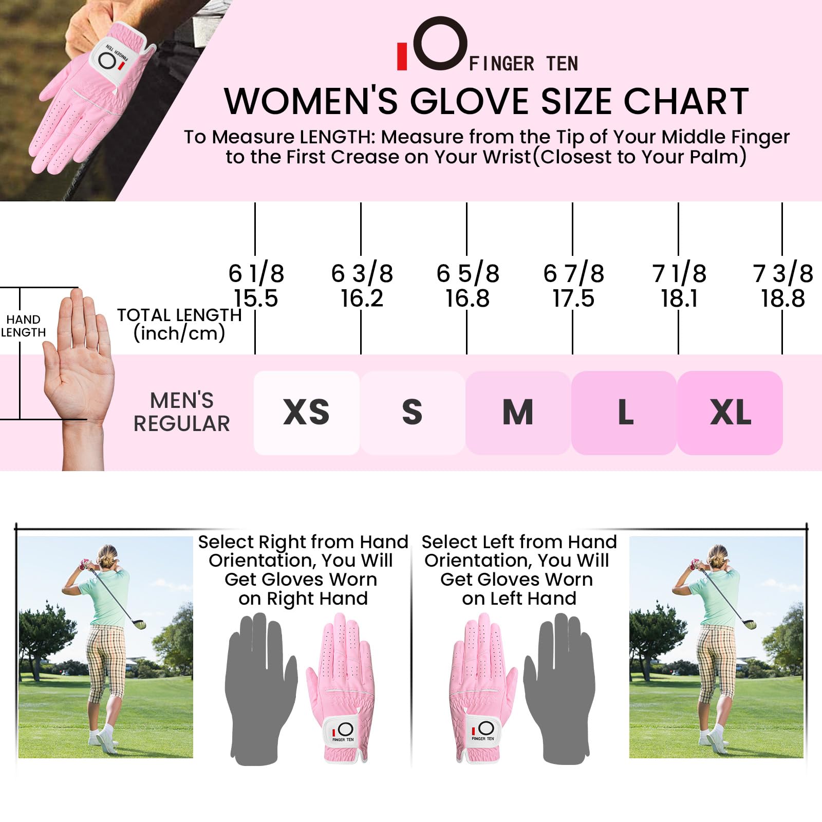 FINGER TEN Golf Gloves Ladies Right Hand All Weather Soft Rain Grip in Pair or 2 Pack - Image 4