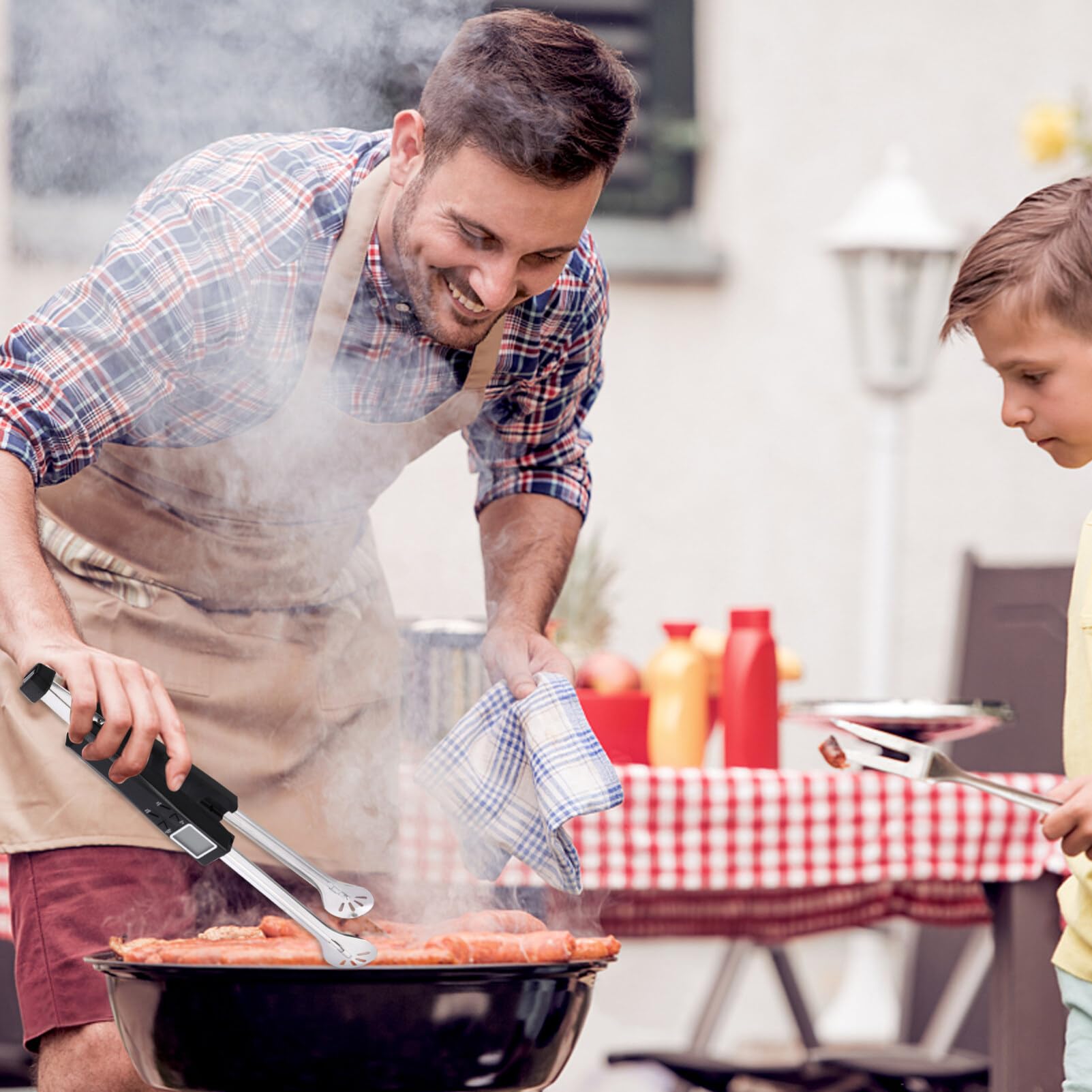 VOSAREA 1 Set Grillzange mit Thermometer 2 in 1 Backthermometer Steakklemme Küche Zange Grillzange mit Sonde