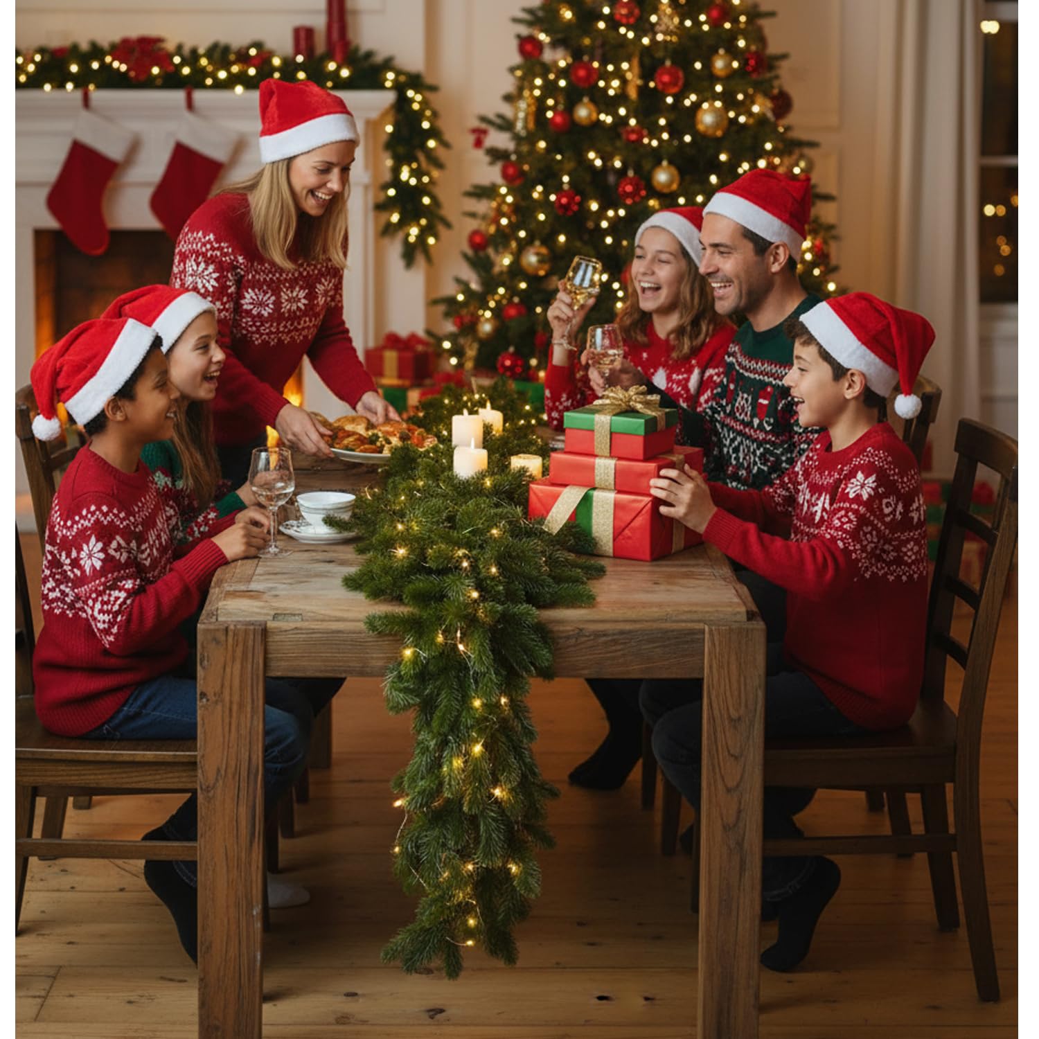 Ghirlanda di Natale Artificiale,5.91FT/1.8M Real Touch Stereo Pine Garland caminetti, per Tavolo, Mantello, Parete, Interni, Decorazioni Natalizie Aall'aperto,Verde