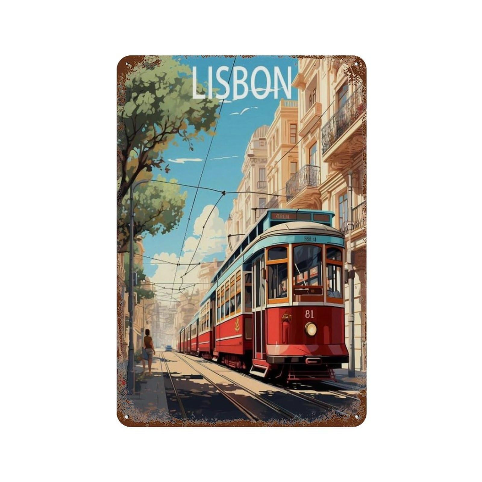 Vintage Metal Tin Sign，Lisbon City Portugal，Bath Room Decor, Nursery Decor, Home Decor, Bathroom Wall Art Tin plaque(30x40cm）12x16 inch-Q52