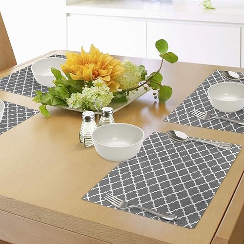 Miniatura 4 de Ambesonne Juego de 4 manteles individuales de tela lavable para mesa de comedor, tamaño estándar, gris y blanco