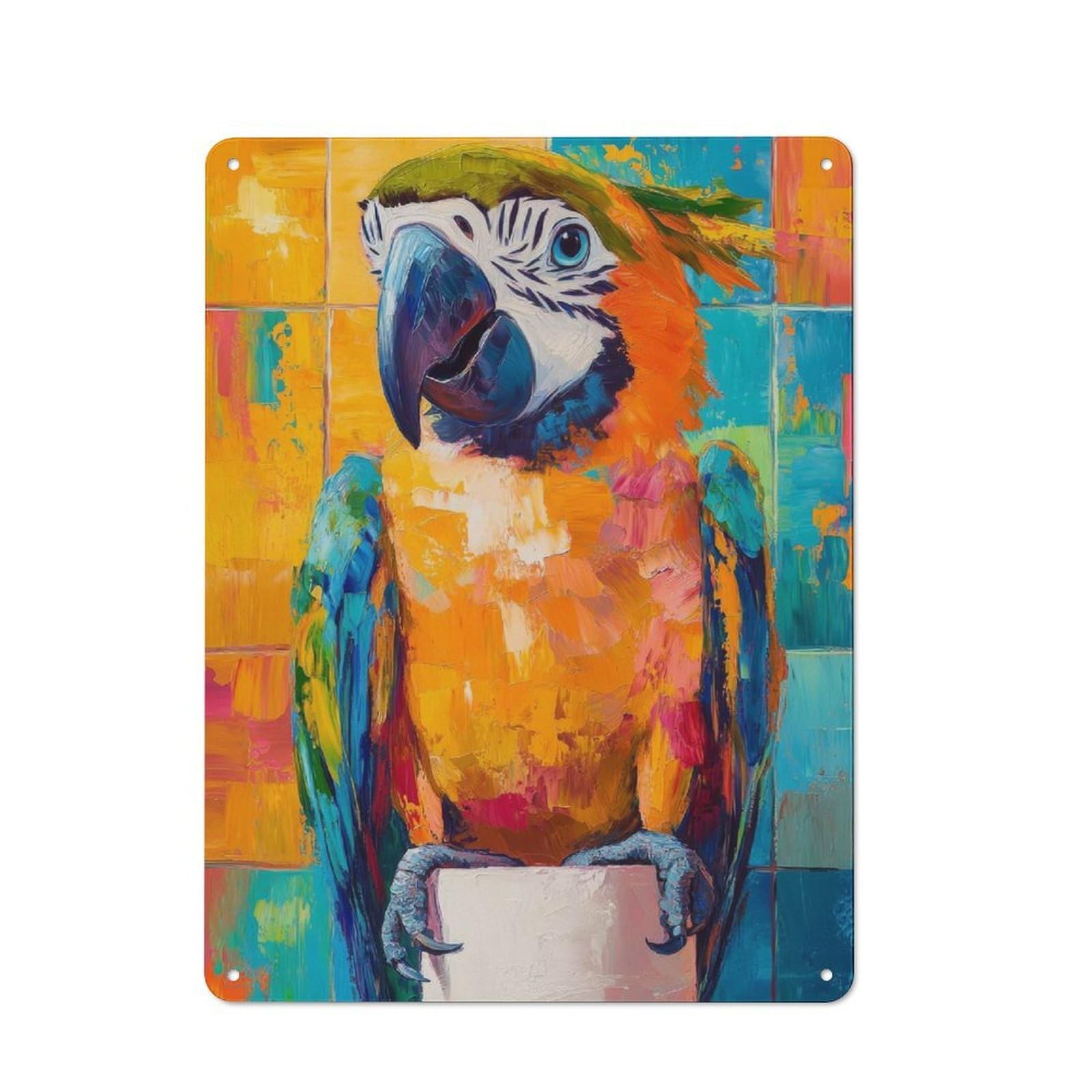 Junmoney Colorful Macaw Painting Metal Sign 40X30cm With For Home Bar Wall, Retro Decor, For Garage, Workshop And Man Cave Decoration
