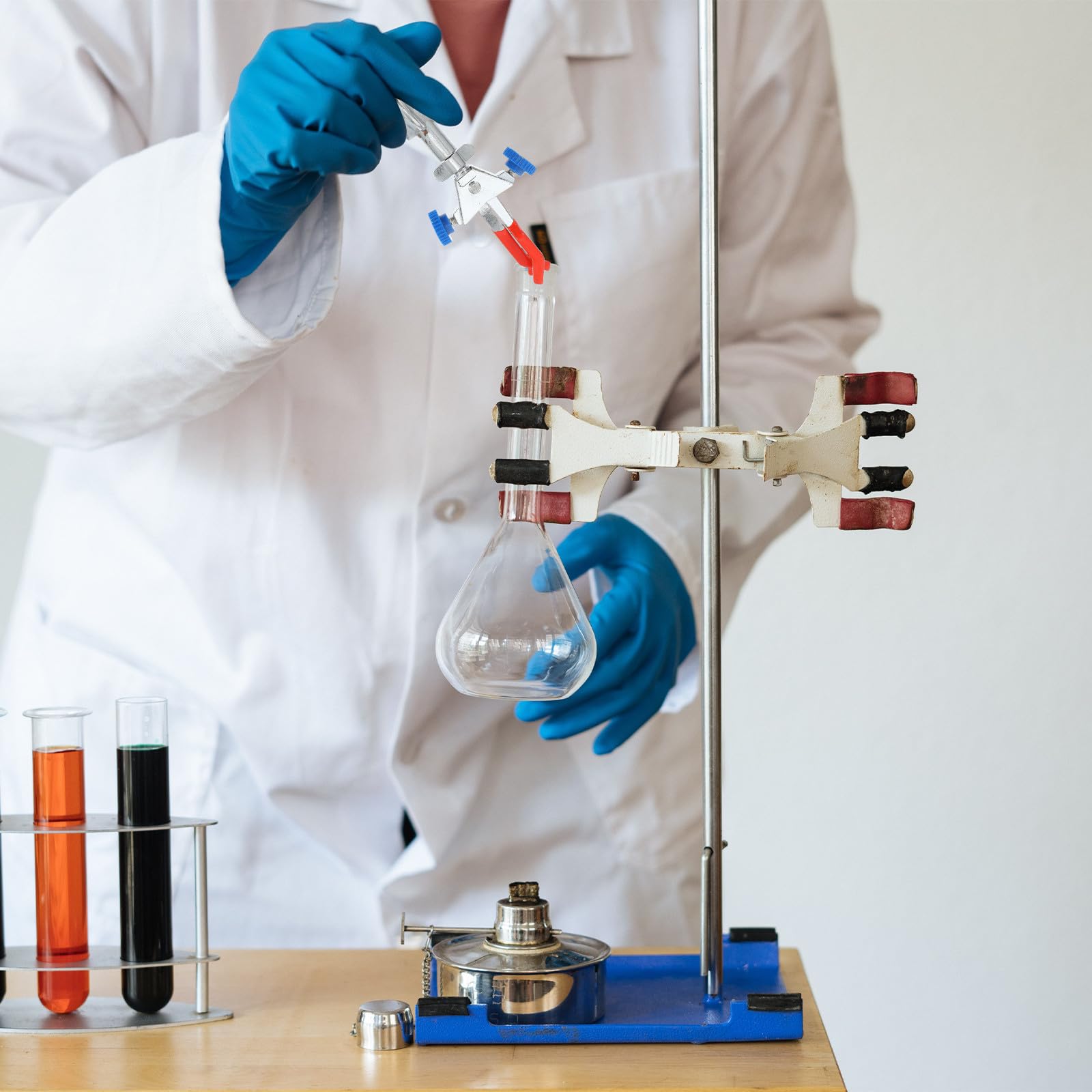 Gatuida Morsetto da Laboratorio a 3 Punte Regolabile Ganasce Antiscivolo, Supporto per Piccole Beute e Provette, Morsetto a 3 Griffe Manico per Uso Scientifico