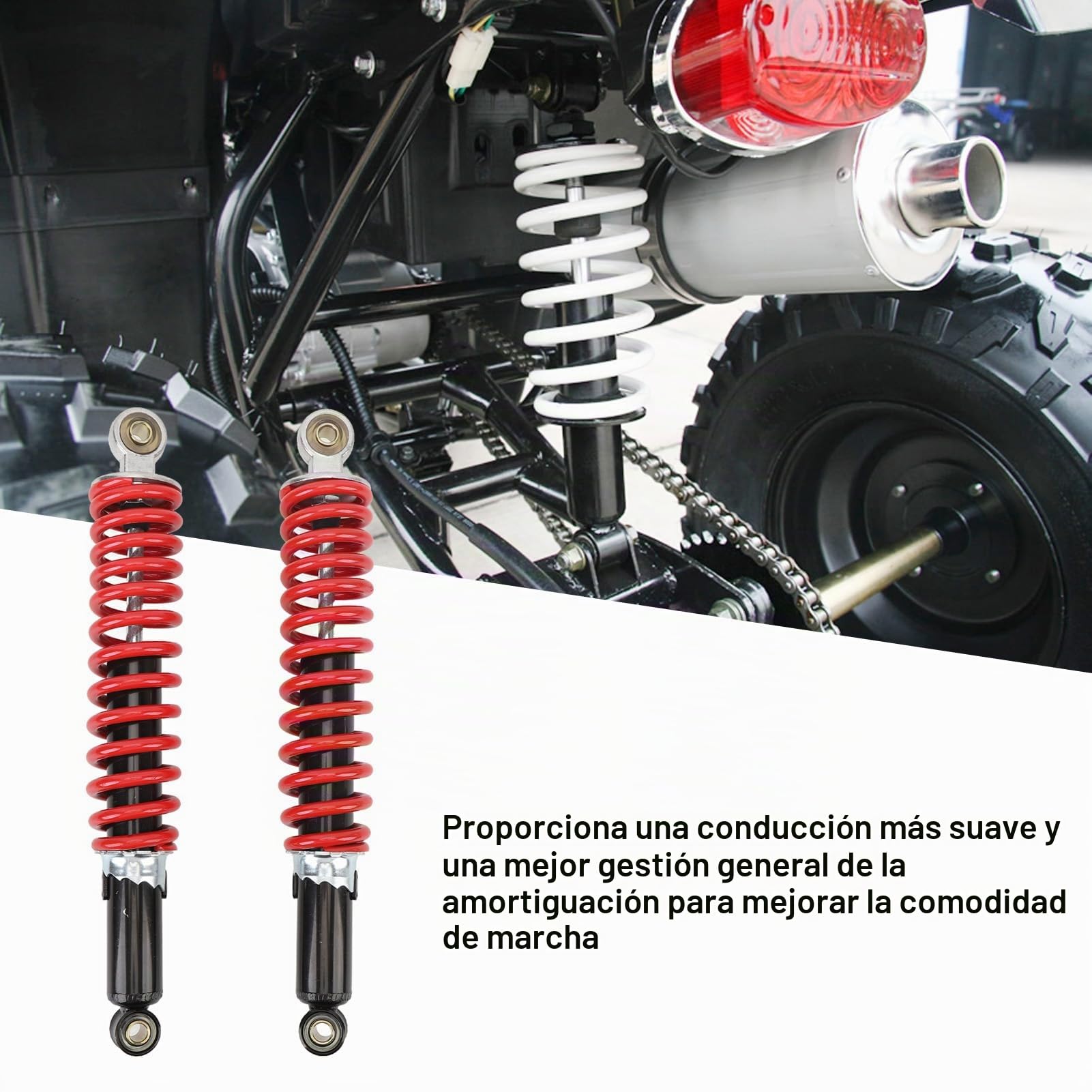 Amortiguador ATV,2 amortiguadores universales de 350 mm con muelle de alto rendimiento de 8 mm, adecuado para motos de cross pit de 50 cm hasta 150 cm, ATV Quad y scooter