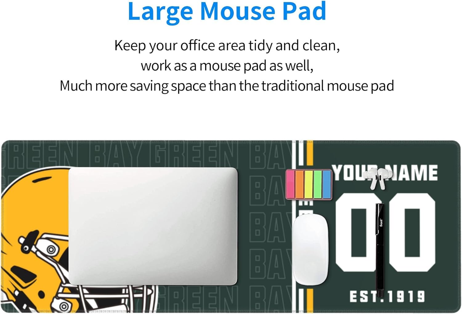 Green Bay Custom Mouse Pad for Men Women Youth and Sport Fans Gifts Personalized Name and Number