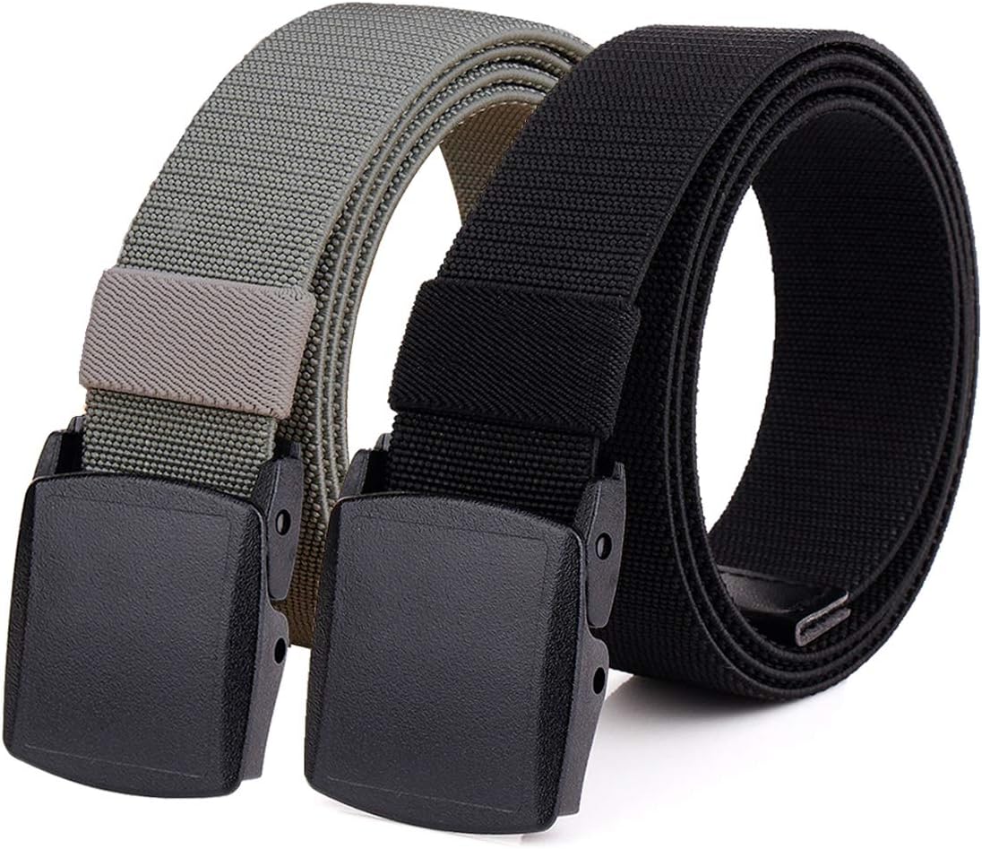 2-Pack Elastic Stretch Belt, Men’s All Size No Metal Nylon Tactical Hiking Belt
