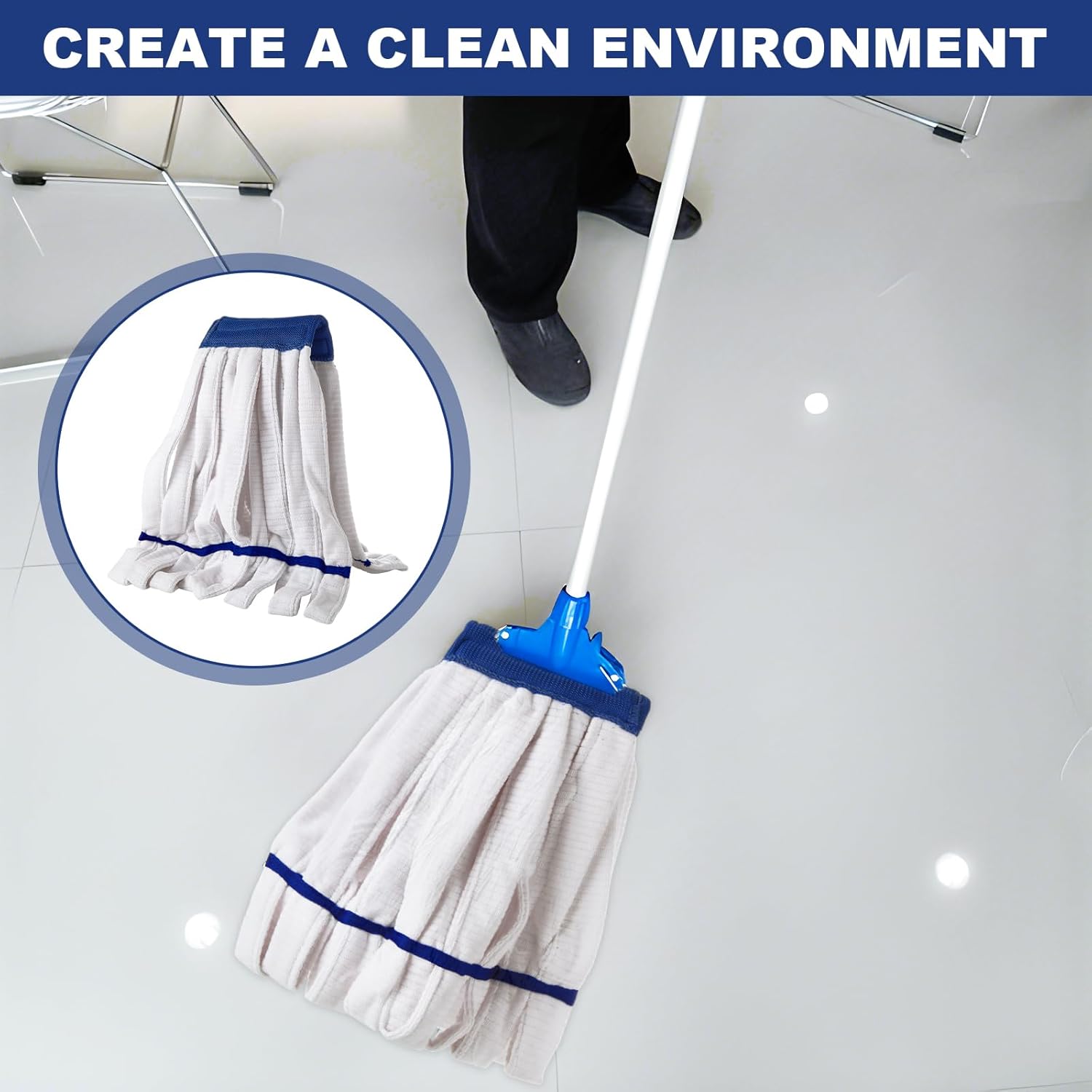 4PCS Commercial Mop Head Replacement 400GSM Microfiber Tube Mop Head(14 oz.) Heavy Duty Industrial Wet Mop Head Refill Looped End Mopheads for Home Commercial Industrial Use