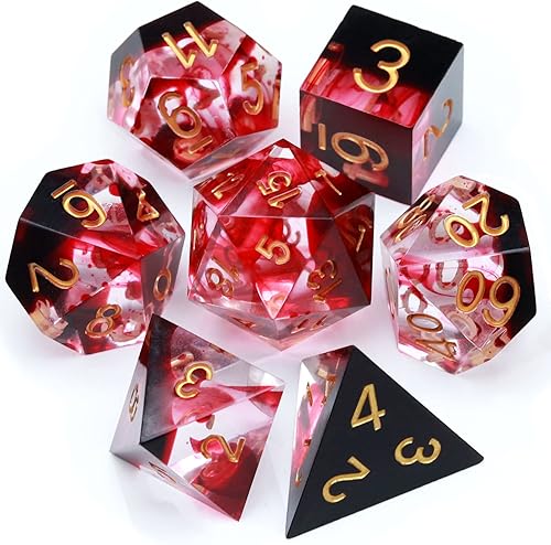 Miniatura 2 de Haxtec Juego de dados DND de borde afilado, dados de resina de remolinos de sangre roja, dados D&amp;D para juegos de rol, regalo de Calabozos y dragones
