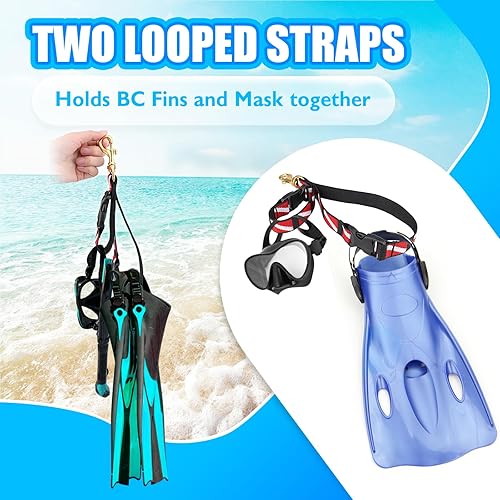 Miniatura 2 de Scuba BC - Soporte para aleta y clip para máscara, aletas de buceo y protector de máscara con correa de liberación rápida y banda de bandera de