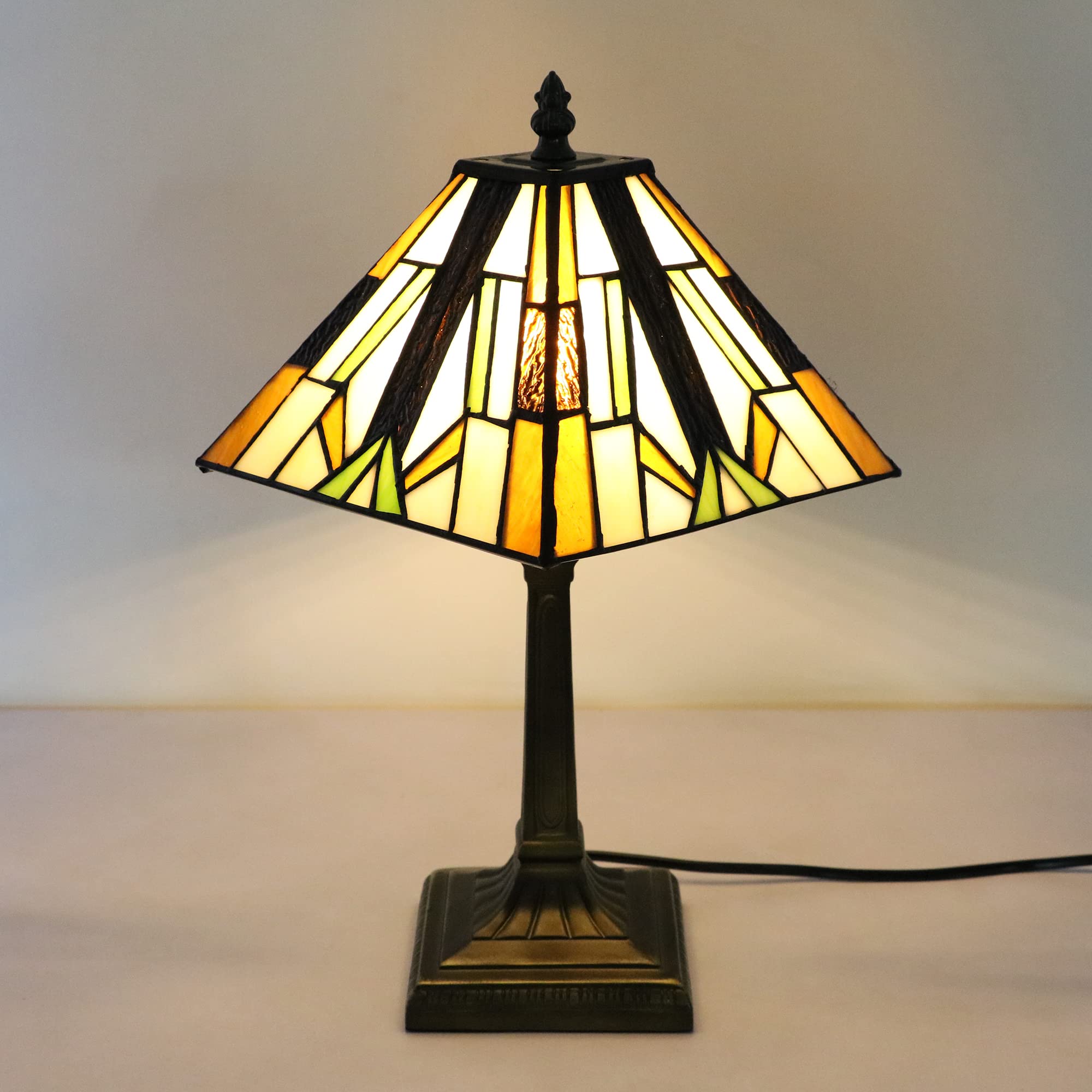 Tiffany Style Handcrafted Four Faces Retro Lampada Da Tavolo, A 8 Pollici In Vetro Colorato Luce notturna [Nessuna lampadina]
