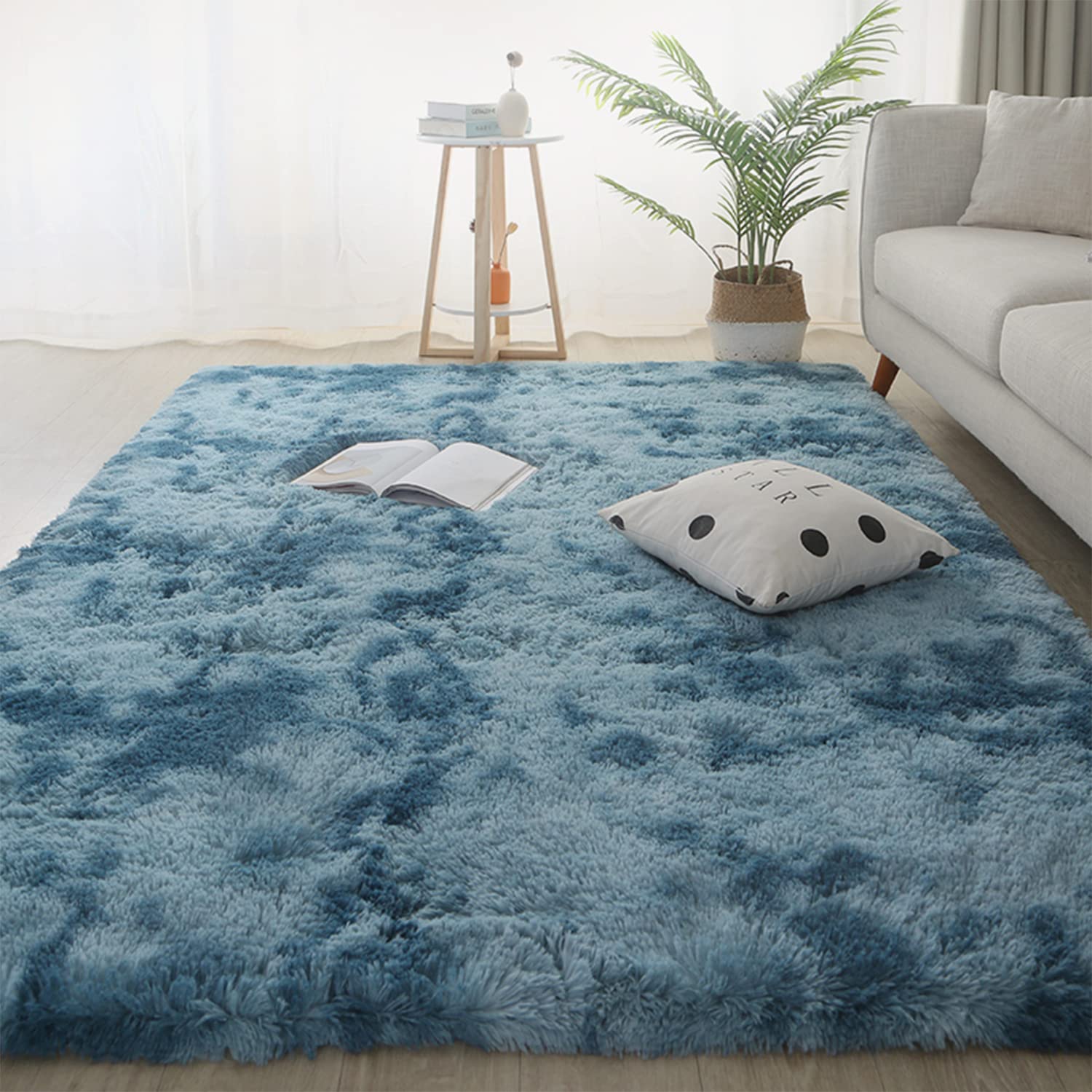 Jyswx Soft Shaggy Area Rugs for Living Room - Modern Bedroom Rugs Small to Extra Large Size - Fulffy Carpets Nursery Rugs Non Shedding Washable for Home Dormitory Decorative, Blue, 80 x 120 cm โ image 1