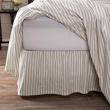 Timeless Ticking Ruffled Twin Bed Skirt, 16" Drop, Soft White and Gray Ticking Stripes, Vintage Farmhouse Style Dust Ruffle ...