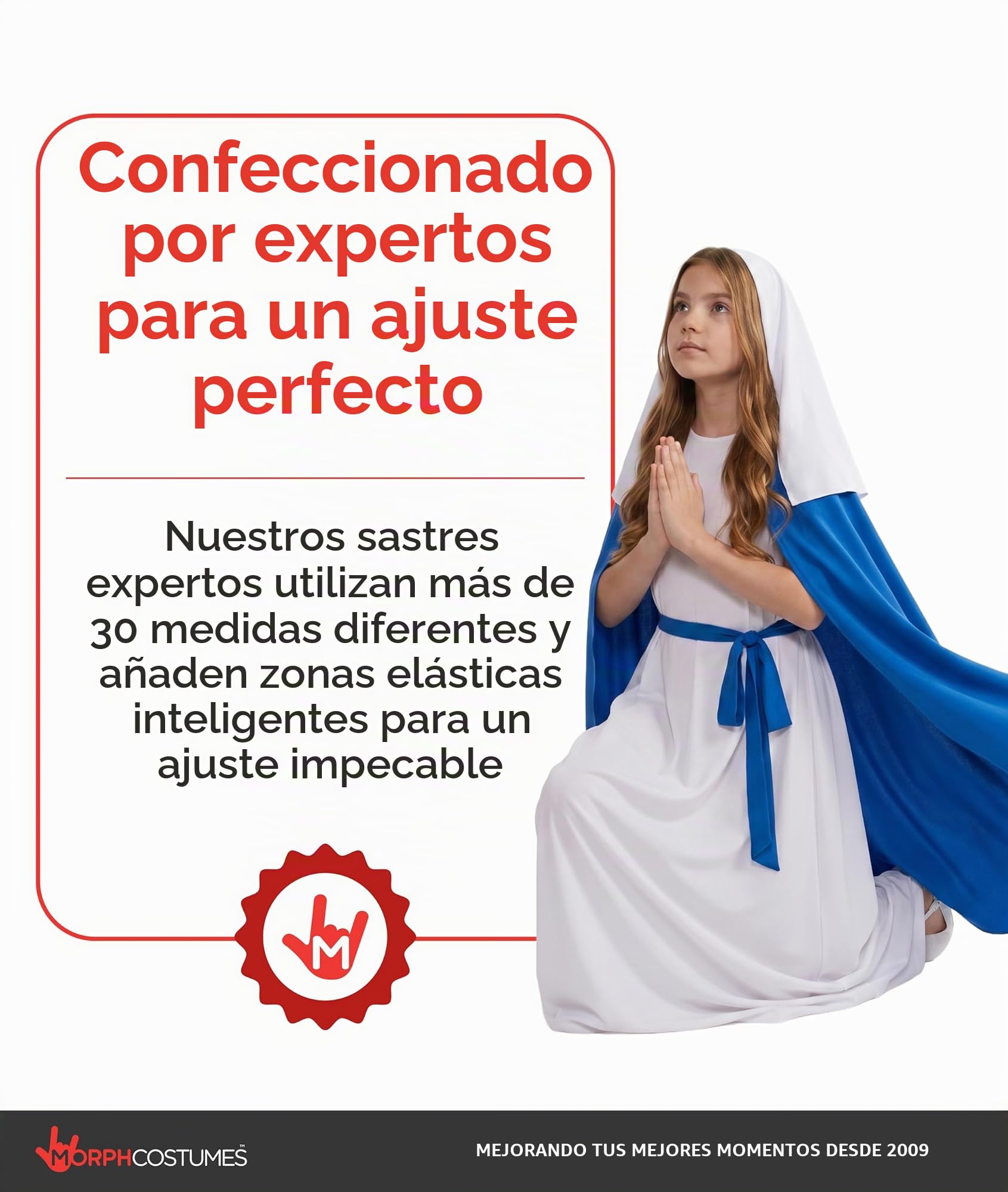 Morph Disfraz Virgen Maria Niña, Disfraz Belen Halloween Niña | Túnica Azul, Capucha, Cinturón & Capa Larga, Estilo Belén, Perfecto para Halloween, Ideal para Juegos de Rol