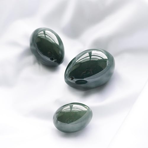 Miniatura 5 de Juego de 3 huevos de jade nefrita auténticos, más lujosos, exquisitos y curativos, perforados, 3 tamaños grande, mediano y pequeño