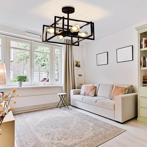 Miniatura 3 de Black Ceiling Light Fixtures - 4-Light Industrial Farmhouse Flush Mount Ceiling Lighting,Vintage Metal Chandelier Ceiling Lamp for Kitchen Living