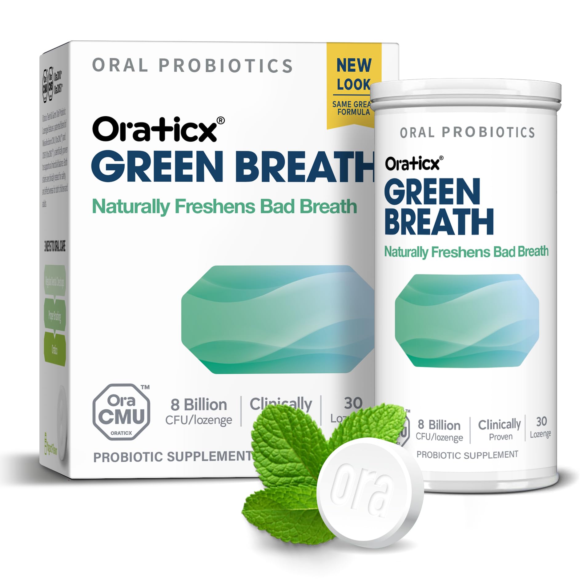 OraTicx Oral Probiotics Green Breath, Freshen Bad Breath, Dental Probiotic Supplement for Oral Health, 8 Billion CFU, Mint Flavor 30 Lozenges 4-Pack