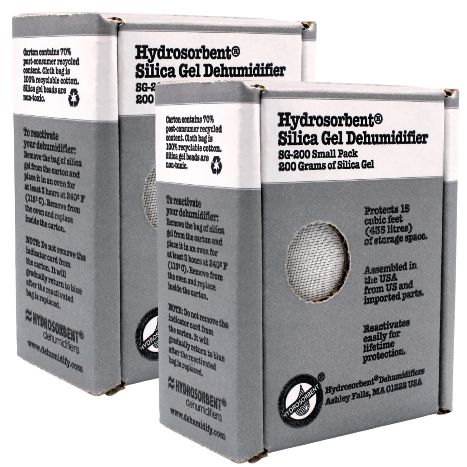 Silica Gel Dehumidifier (200 Gm, 2 Pack) - Silica Gel Packets w/Built-in Color Changing Indicator for Reactivation - Carton Moisture Absorbers for Food Storage -Desiccant Dehumidifier