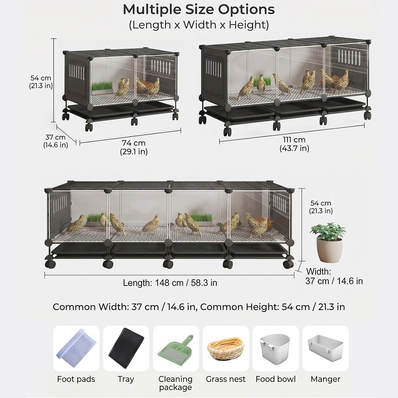 Jaula Grande para Animales pequeños, gallinero Transparente HD para Conejos y gallinas con Ruedas, Bandeja extraíble, Almohadillas Antideslizantes, Caja de cría para gallinas(Black,S)