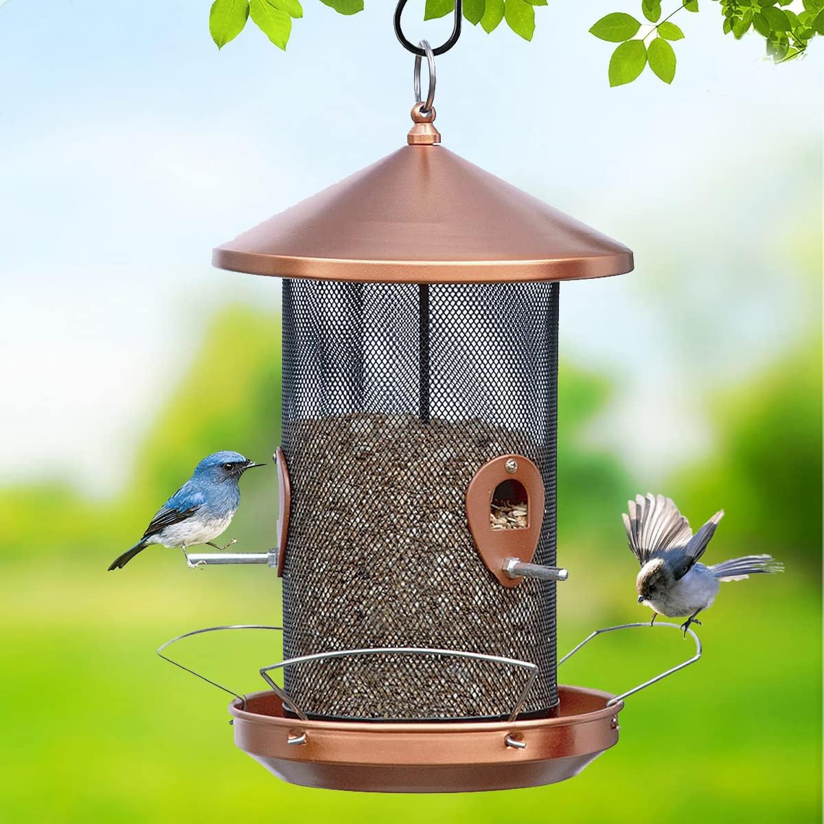 Yeomoo Mangiatoia per uccelli in metallo, 32 cm, per uccelli selvatici, giardino, esterno | Mangiatoia per uccelli con schermo in rete metallica, mangiatoia per uccelli da appendere, regalo per giardino, terrazza