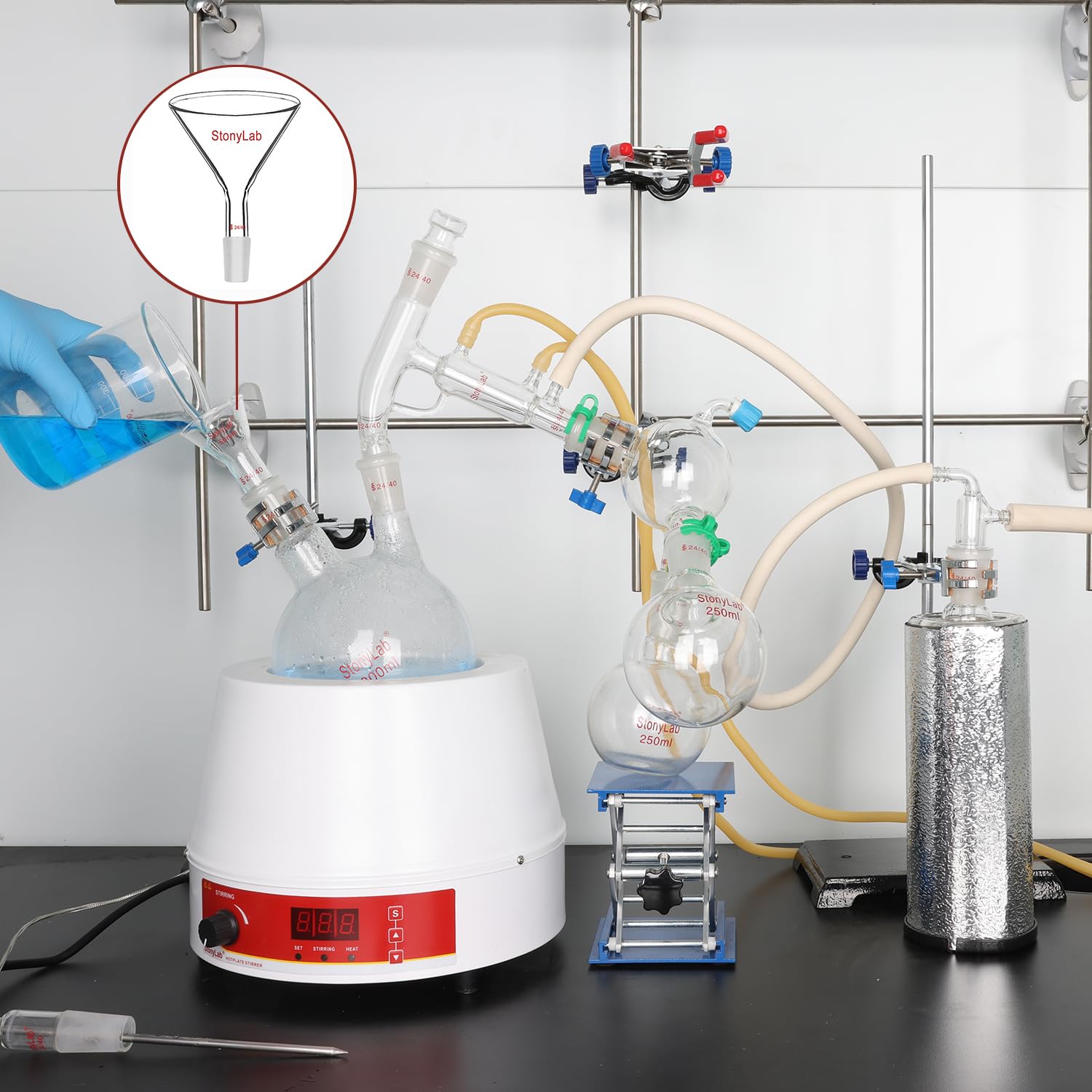 stonylab Vetro Stelo Corto Polvere Imbuto, Powder Funnel con 100mm Diametro Esterno e 24/40 Joint Interno in Vetro Filtro Imbuto