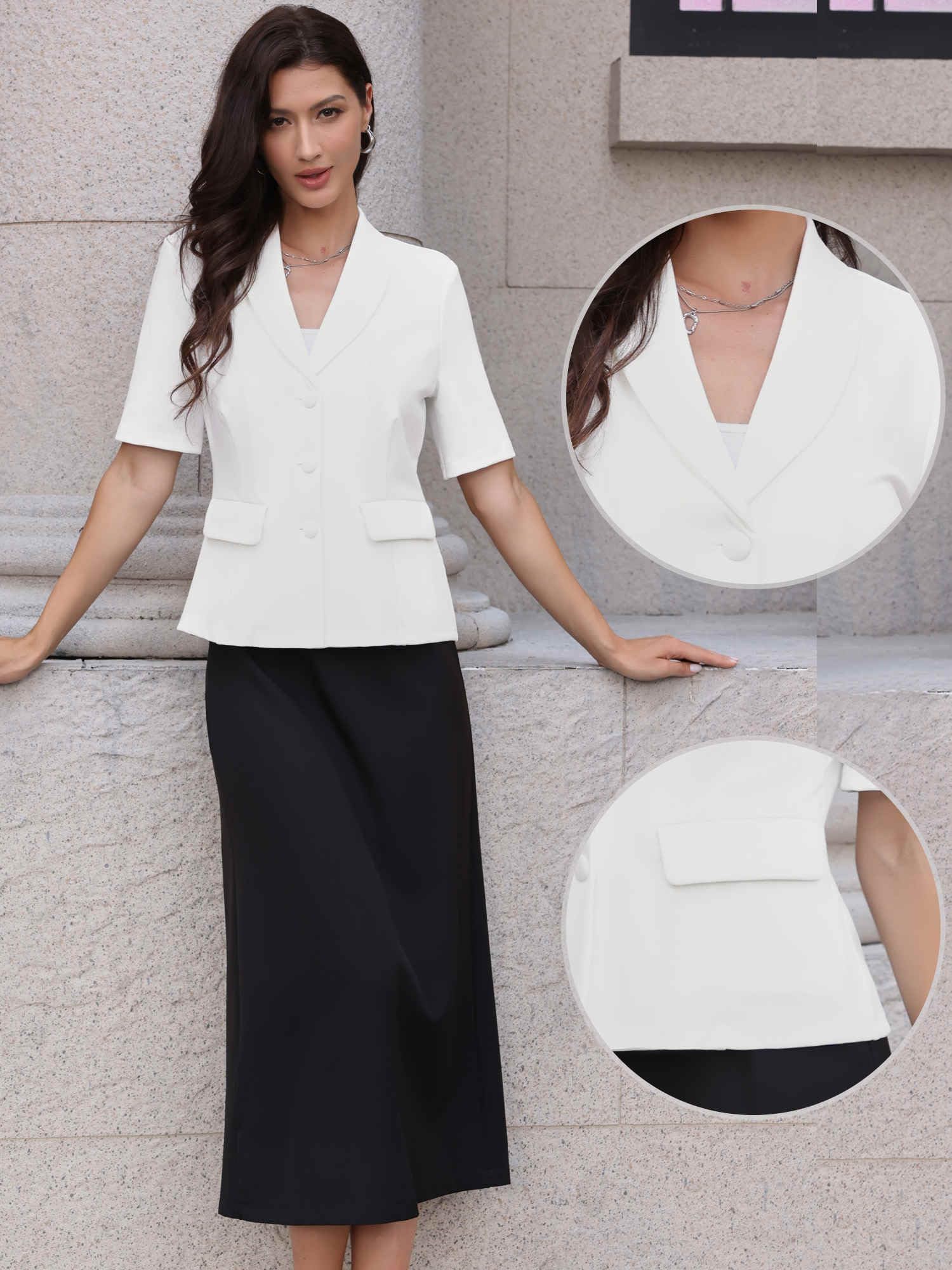 Allegra K Blazer a maniche corte da donna estivo da lavoro casual | Colletto con risvolto, elegante giacca da lavoro da ufficio con tasche, abiti professionali leggeri per interviste