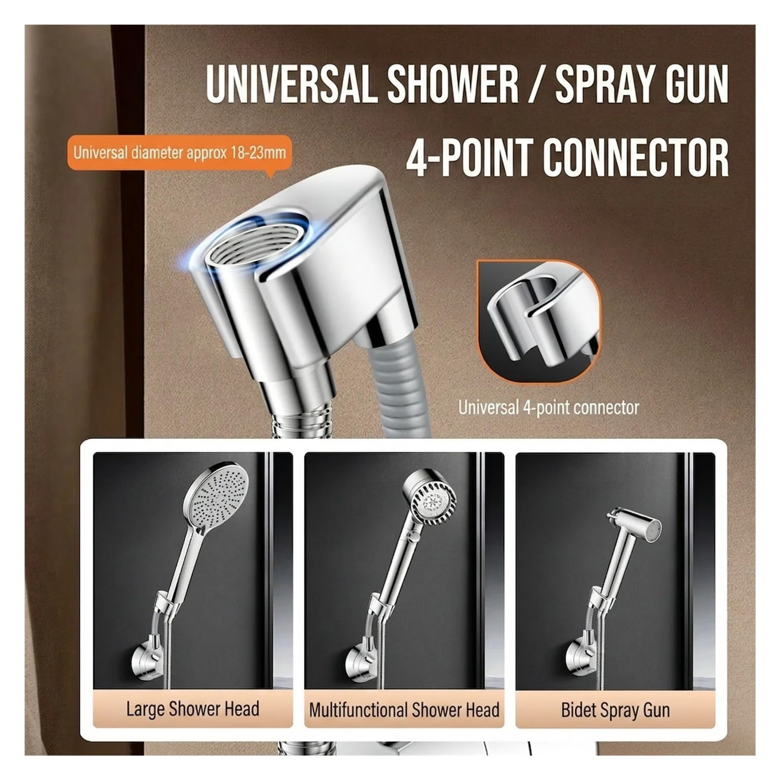 Soporte de cabezal ducha ajustable, soporte adhesivo montaje en pared, rotación 360 ​​grados, boquilla mano resistente, baño Adecuado para cabezales de ducha(Cone Black)
